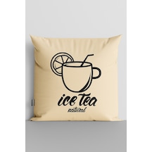 İce Tea Natural Yazılı Fincan Temalı Dijital Baskılı Yastık Kırlent Kılıfı - 3109