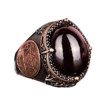 Doğal Garnet Taşlı Yüzük, Davut Yıldızı Yüzüğü - 925 Ayar Sert Gümüş Erkek Yüzüğü Gümüş