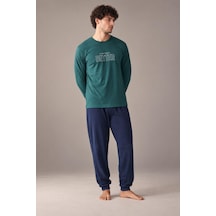 Gd Goldoremi Erkek Everythings Better Orta Kalın Regular Manşetli Uzun Kollu Pijama Takım Yeşil