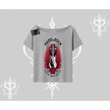 Tarzsokak Kayık Yaka Tshirt Hard Rock Winged Guitar Rebellion Gri