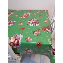 Yeni Yıl Desenli Elyaflı Pvc Muşamba - Silinebilir Masa Örtüsü Yeşil