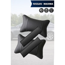 Nissan Maxima Uyumlu Set Lüks Deri Yastık Deri Kemer Koruyucu Siyah