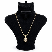 Premium 316l Zirkon Luna Damla Gold Gümüş Taşlı Kolye Gold - Gümüş