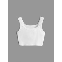 Liona U Yaka Askılı Beyaz Renk Fitilli Crop Top Büstiyer Beyaz