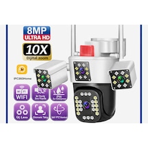 8mp 3 Kameralı Wifi Güvenlik Kamerası Sirenli Otomatik Takip, 360 Kontrol