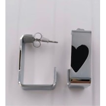 Siyah Kalpli Çelik Gümüş Küpe Çok Renkli