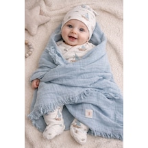 Minisse Gemi Balık Baskılı Kruvaze Body Mavi 3 Lü Takım 62 Cm 0 - 3 Ay Müslin Battaniyeli Mavi mavi