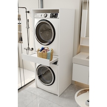 Aeka Ae-1048d Beyaz Sürgü Raflı Sepetlik Bölmeli 186 Cm Çamaşır Ve Kurutma Makinesi Dolabı