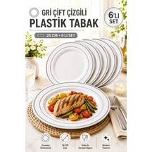 6'lı Gümüş Yaldızlı Plastik Tabak 26 Cm Porselen Görünümlü Kullan At Parti Davet Servis Tabağı