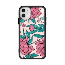Apple Uyumlu iPhone 11 Fuşya Çiçekli Tasarımlı Glossy Telefon Kılıfı Çok Renkli