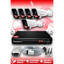 Bayicam 5 Kameralı Süper 5 Dış Kamera Set HDD'siz 5 MP 2K Net Gece Görüşlü Güvenlik Kamerası Sistemi