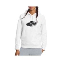 Porsche Baskılı Beyaz Kadın Kapşonlu Sweatshirt (534768022)