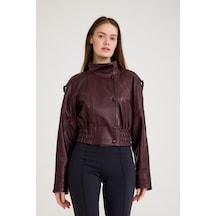 Oversize Bayan Deri Ceket Vb-15-bk-2808-24039 Bordo