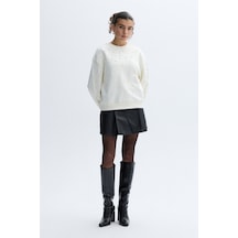 Mudo Kadın Kadın Siyah Deri Görünümlü Pileli Mini Etek 1264356