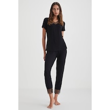 Yumuşak Dokulu Pijama Takımı Siyah