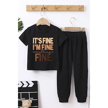 Uyguntarz Çocuk Baskılı Unisex Alt - Üst Eşofman Takımı Siyah