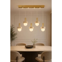 Eskitme Premium Traverten Taşlı 5'li Sarkıt Avize Gold Kasa Salon Mutfak Aydınlatma 24w