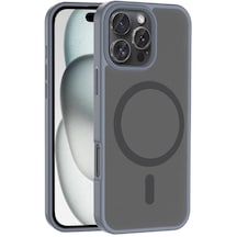 Apple, Uyumlu iPhone 16 Pro Kılıf M-safe Şarj Özellikli Mat Arka Yüzey Zore Sio Kapak Gri