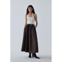 Suud Collection Kahverengi Day Poplin Kloş Etek Kahve