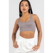 Madmext Füme Askılı Basic Crop Top Bluz Mg1757-füme