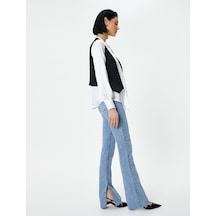 Koton İspanyol Paça Kot Pantolon Yırtmaç Detaylı Dar Kesim Standart Bel - Victoria Slim Jeans Açık İndigo 4sal40061md 4SAL40061MDLGT Açık İndigo