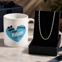 Bk Gift Kişiye Özel Babalar Günü Tasarımlı Beyaz Kupa & Yaprak Model Zincir Kolye -8, Babalar Günü Hediyesi Gümüş