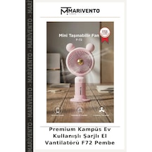 Premium Kampüs Ev Kullanışlı Şarjlı El Vantilatörü F72 Pembe