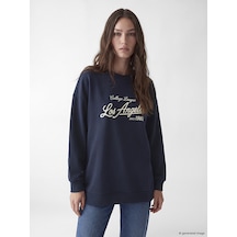 Lcw Modest Lacivert Baskılı Kadın Kalın Sweatshirt Tunik