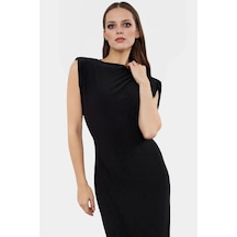 Ersefa Maxi Bodycon Elbise Örme Kolsuz Rahat Yazlık Uzun Ömürlü Yüksek K Siyah