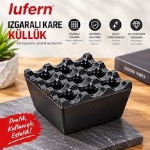 Izgaralı Kare Küllük Bakalit Plastik Siyah Ev İş Yeri Kafe Restoran Kül İzmarit Bahçe Açık Alan