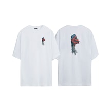 Thewert Unisex Hand And Phone Ön Arka Baskılı Beyaz Oversize T-shirt