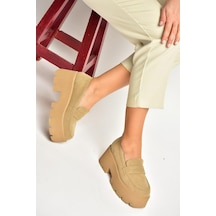 Fox Shoes Y272972502 Bej Süet Kalın Tabanlı Günlük Kadın Ayakkabı