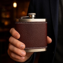 5 Oz-150 Cc Hunili Kahve Brown Deri Kılıf Çelik Viski İçki Konyak Matarası Genel