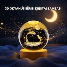 Yunus Figürlü Led Kristal Küre Ahşap Standlı Dekoratif Gece Lambası