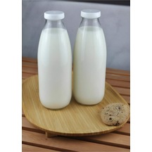 2 Adet Beyaz Plastik Kapaklı Cam Şişe 1 Litre Şeffaf Sürahi Süt, Ayran, Su, Limonata Meşrubat Şişesi