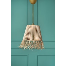 Hasır Görünümlü Handmade Sarkıt Avize 25 Cm Bohem Dekoratif Tekli Avize E27 Duylu Doğal Rattan Stil Tavan Lam Çok Renkli