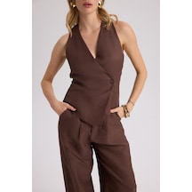 Mai Collection Mai Studios Co. Nagmetah Sırt Pencereli Yelek Pantolon Takım - Kahve Kahve