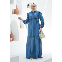 Neways 6595 - Fırfırlı Liyosel Elbise Koyu Mavi