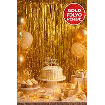 Gold Parlak Parti Perdesi 100x200 Cm Doğum Günü, Baby Shower, Fotoğraf Arka Fon 100 200