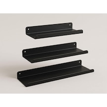 3 Lü Metal Duvar Rafı Yapışkanlı Raf Seti Banyo Rafı Mutfak Rafı Dekoratif Duvar Rafı Siyah Minimal Raf Organizer Seti 30-35-40 Cm Abanoz - Beyaz
