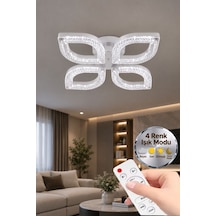 Yonca Model Beyaz Kumandalı 4"lü Ledli 3 Renk Modu Kristal Salon Mutfak Yatak Çocuk Odası Avize