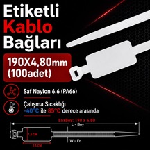 190x4.80mm Etiketli Kablo Bağları 100 Adet 190x4.80mm 100 Adet