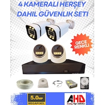 2 İç 2 Dış 4 Kameralı Gece Renkli Sesli 5 Mp 250 Gb Hdd Dahil Ahd Güvenlik Kamera Seti - St54250sw
