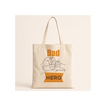 Mor Mürekkep Dad Hero Baskılı Bez Çanta Omuz Çantası Ekru