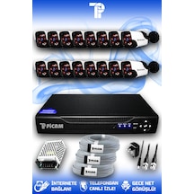 Picam 16 Kameralı Panda 16 Dış Kamera Set HDD'siz Full HD Gece Görüşlü Güvenlik Kamerası Sistemi
