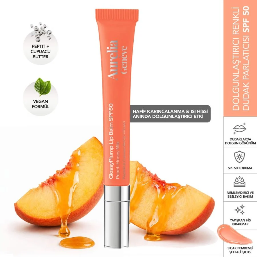 Aurelia Geneve Glossy Plump Lip Balm Spf 50 - Peach Honey Milk Şeftali