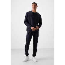 Tommy Life Lacivert Pamuklu Kalın Yumuşak Dokulu Comfort Fit Baskılı Erkek Eşofman Takım - 85253 Lacivert