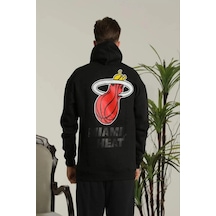 Erkek Sırt Baskılı Oversize Üç İplik Kapüşonlu Sweatshirt - Siyah 001