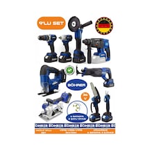 Böhrer Ba01083m 9 Makine Kombo Set 6 Akülü 2 Şarjlı Kömürsüz V598 5ah Profesyonel -blue Mavi