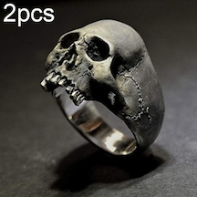 Sones C56213 2 Adet Punk Vintage Kafatası Yüzük Korku Kafatası Yüzük Erkek Hediyesi, Boyut: 12 Teneke Rengi